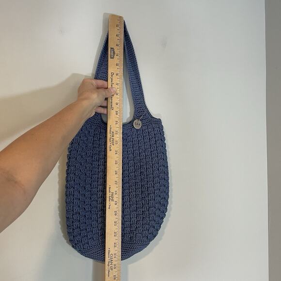 The Sak Original Hobo Blue Crochet Knit Shoulder Bag Purse Zip Boho - Picture 3 of 9